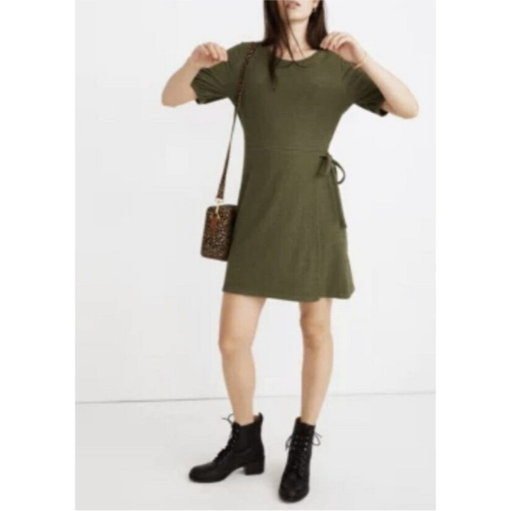 NWT MADEWELL FAUX WRAP PUFF SLEEVE DRESS IN GREEN SIZE MEDIUM
